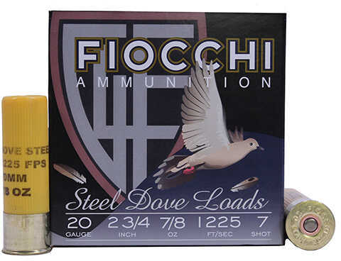 Fiocchi 20 Gauge Dove Quail Ammo 25 Rounds Steel 7 Shot