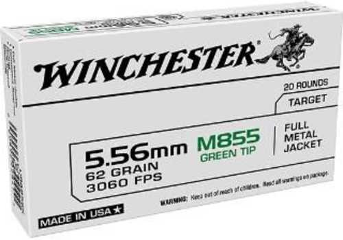 Winchester 5.56mm NATO 62 Grain Green Tip FMJ Ammo 20 Rounds