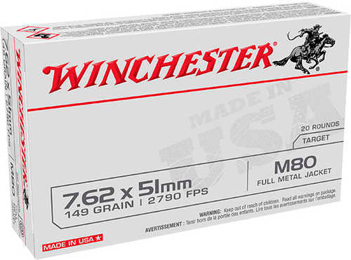 Winchester 7.62x51mm NATO 149 Grain FMJ Ammo, 20 Rounds