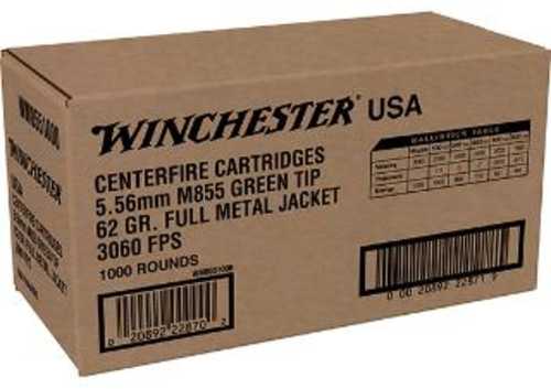 Winchester 5.56 NATO 62 Gr M855 FMJ Green Tip 1000 Rounds
