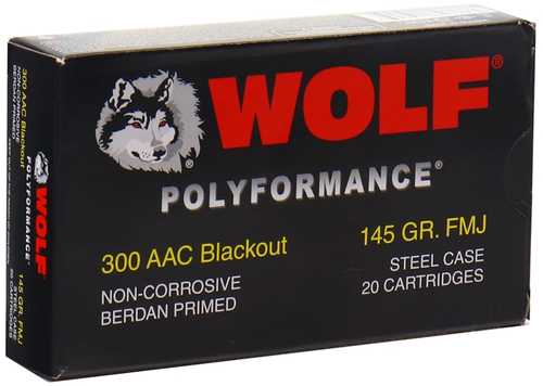 Wolf 300 AAC Blackout 145 Grain FMJ Ammo 20 Rounds