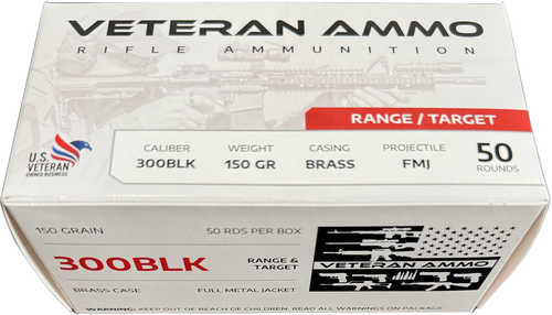 Veteran Ammo 300 Blackout 150 Gr FMJ 50 Round Box Pack