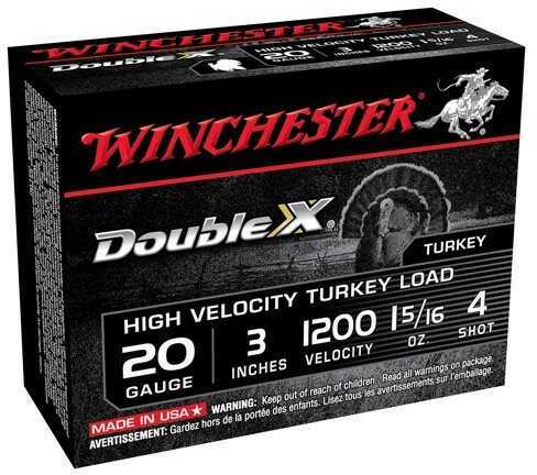 A box of Winchester Supreme Turkey 20 Gauge shells, Shot Size 4, 10 rounds per box. The black packaging features red lettering and a turkey illustration, offering premium Magnum performance from Winchester.