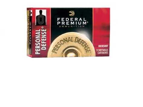 A box of Federal 12 Gauge 5 Rounds Ammunition, 2 3/4 shells with 9 lead #00 buck pellets, shown with a close-up image of the cartridge base and highlighting the Flight Control Wad on the packaging.