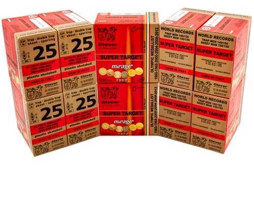 Clever 12 Gauge 250 Round Ammunition boxes are arranged in a U-shape, with red and brown packaging showing product detailsāideal for those seeking reliable 2 3/4 1 1/8 oz lead #9 shot performance.