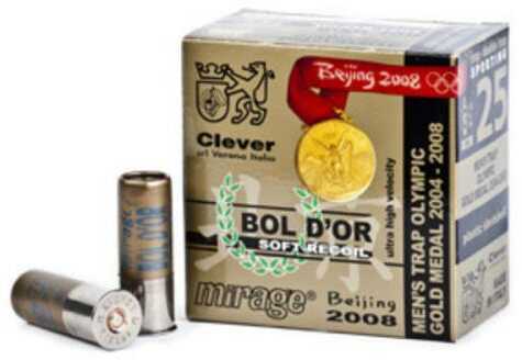 A box of Clever 12 Gauge 250 Rounds Ammunition, 2 3/4 1 oz Lead #7.5, sits beside two target rounds. The packaging features Olympic and gold medal designs with Mens Trap Olympic Gold Medal labeling.