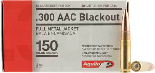 Aguila 300 AAC Blackout 150 Grain FMJ Boat Tail Ammo, 50 Rounds