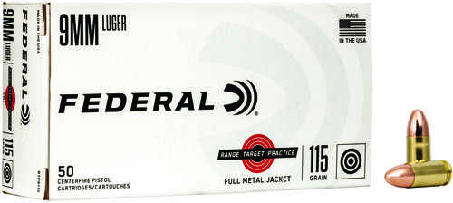 Federal 9mm Luger 115 Grain Full Metal Jacket Ammunition – Reliable Performance 50 Rounds