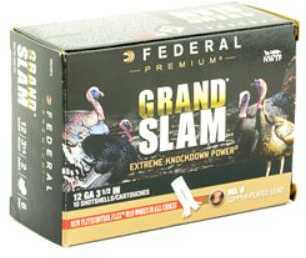 A box of Federal Grandslam 12 Gauge 3.5 Flight Control 2oz shotgun shells by Federal, featuring 10 rounds and images of wild turkeys, labeled Extreme Knockdown Power and designed for tight patterns with Flight Control wad technology.