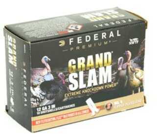 A box of Federal 12 Gauge 3 Inch Six Shotgun Ammunition by Federal, labeled for extreme knockdown power, features images of turkeys and contains 10 rounds designed for turkey hunting.