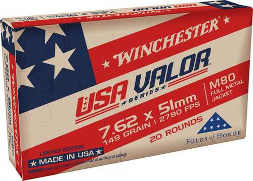 Winchester 7.62x51mm NATO USA Valor 149gr FMJ Ammo 20 Rounds