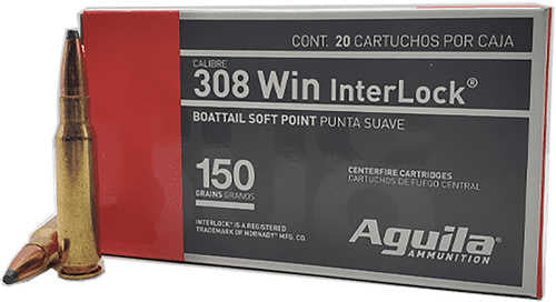 Aguila 8090Ag 308 Win 150 Grain Interlock Boat Tail 20 Rds