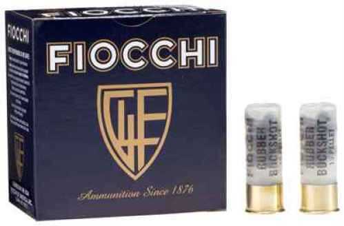A box of Fiocchi Ammo labeled Ammunition Since 1876 is shown next to two clear 12 Gauge Rubber Slug shotshells (3/4, 4.8g), ideal for those seeking less-lethal shotgun ammunition.