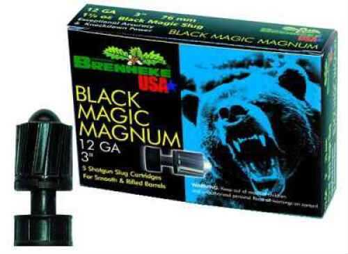 A box of Brenneke 12 Gauge 5 Rounds Ammunition, 3 1 3/8 oz Slug, is shown with one slug in front. The packaging features a roaring bear and bold product details.