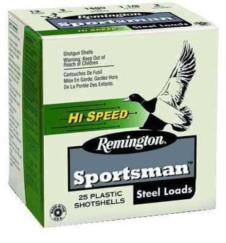 Remington 12 Gauge 250 Rounds Ammunition, 3 1 1/8 oz Steel #2, ideal for duck hunting. The green and white box features a flying duck illustration and contains steel shotshells.