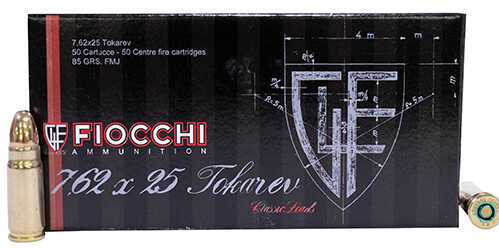Fiocchi 7.62X25mm Tokarev Ammunition – 85 Grain Full Metal Jacket 50 Rounds