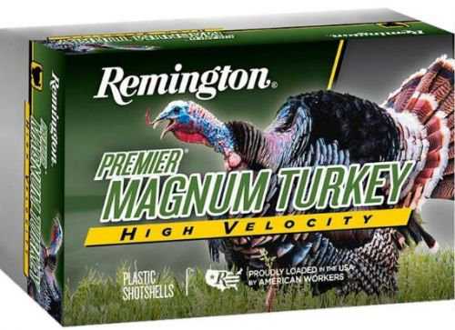 A box of Remington 12 Gauge 5 Rounds Ammunition, 3 2 oz Copper Plated Lead #5, featuring Remington branding and turkey-themed packaging.