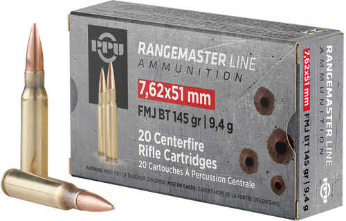 PPU Rangemaster 7.62x51 NATO 145 Grain FMJBT Ammo, 20 Rounds