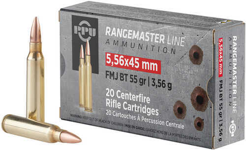 PPU Rangemaster 5.56 NATO 55 Gr FMJBT Ammo 20 Round Box