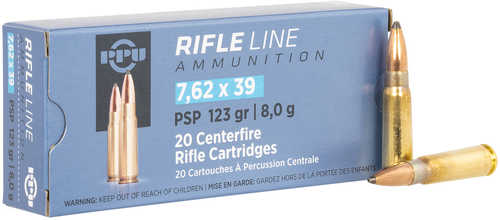 PPU 7.62x39mm 123 Grain Pointed Soft Point Ammo - 20 Rounds