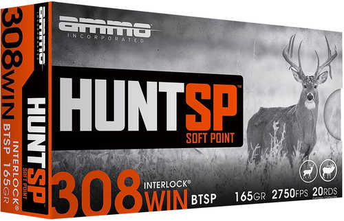 Ammo Inc Hunt 308 Win 165 Grain Softpoint Ammo 20 Round Box
