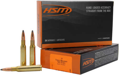 HSM 7mm Mauser 140 Grain Soft Point Ammo 20 Per Box