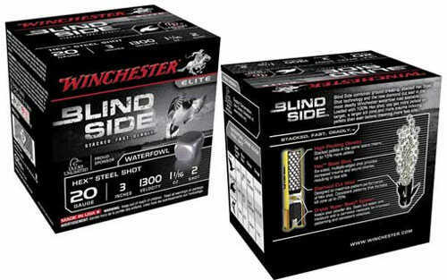Two boxes of Winchester Blind Side Elite 20 gauge waterfowl shells, with product details and a HEX shot shell diagram—ideal alongside your Winchester Long Beard XR Turkey Shotshells 12 Gauge 3in 10rd.
