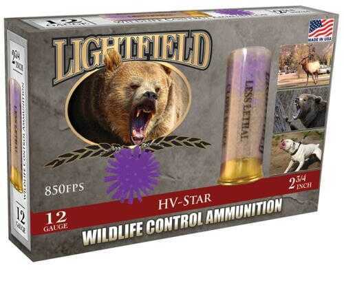 Box of Lightfield Ammo 12 Gauge 5 Rounds, 2 3/4 Rubber, for wildlife control. Features high velocity and is made in the USA.