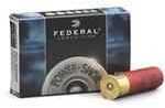 A box of Federal 12 Gauge 5 Rounds Cartridge Ammunition, 3 with 41 #4 Buck lead pellets, is displayed with one red shell in front. The Federal-branded box features a metallic design.