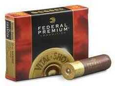 A box of Federal 12 Gauge 5 Rounds Ammunition is shown with one 3 1/2 lead #00 buckshot shell in front. The red and gold Federal packaging features bold white lettering.