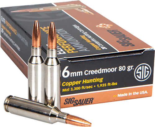 Sig 6mm Creedmoor 80gr Elite Copper Hunting Ammo 20 Rounds